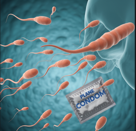 Mutual Climax protection concept showing sperm blocked by a condom