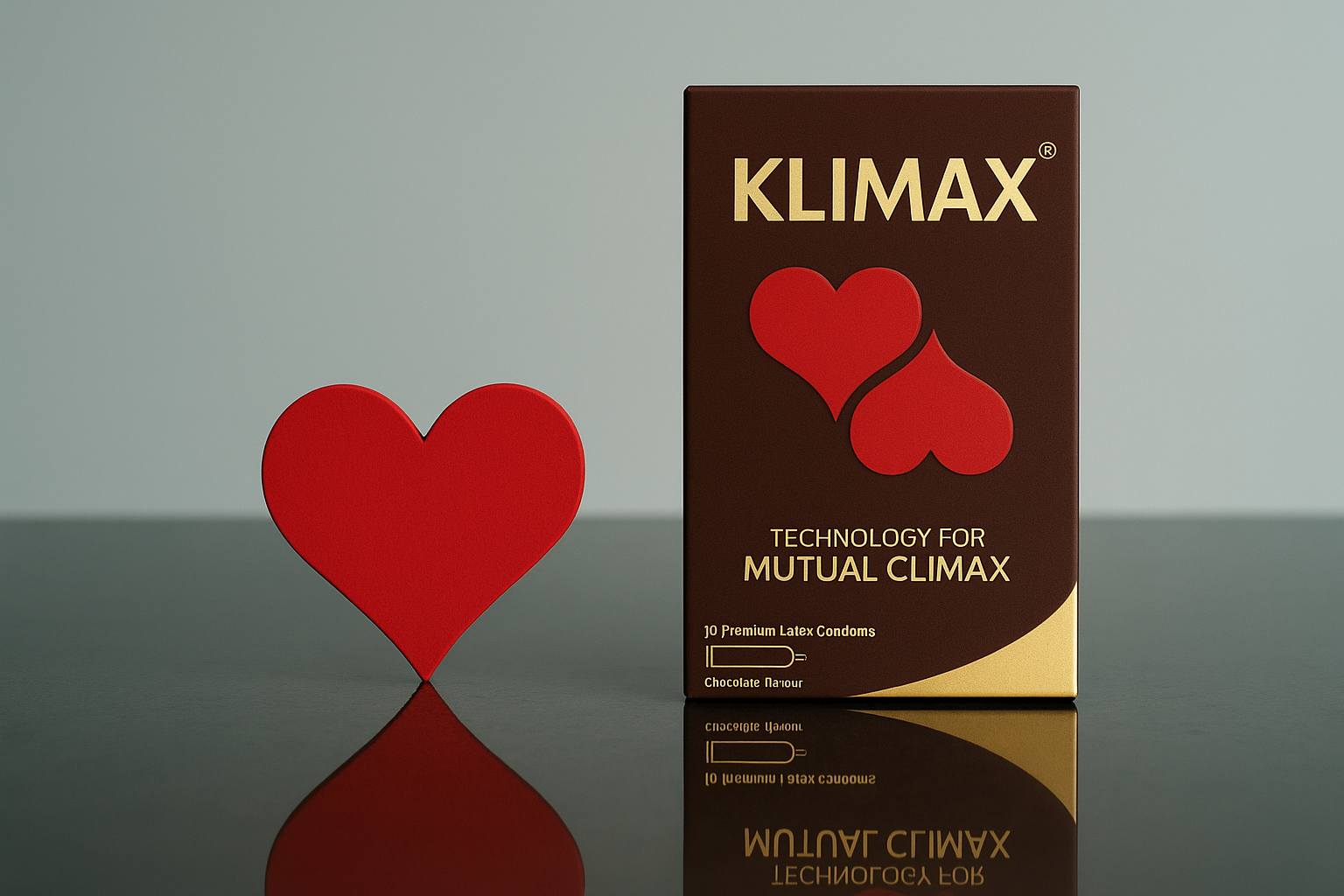 KLIMAX condom box promoting technology for Mutual Climax