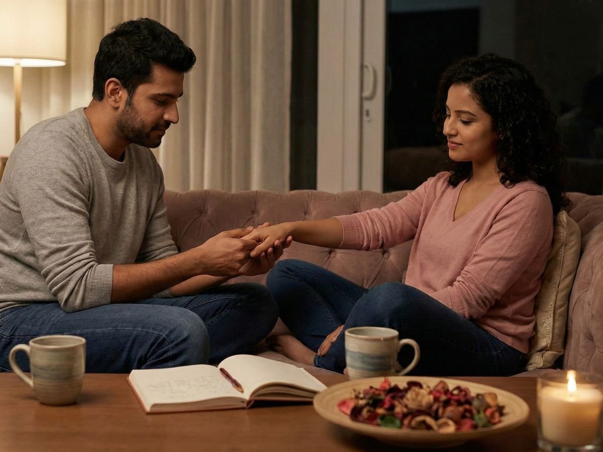 Couple cuddling peacefully in bed, reflecting intimacy and connection for Mutual Climax